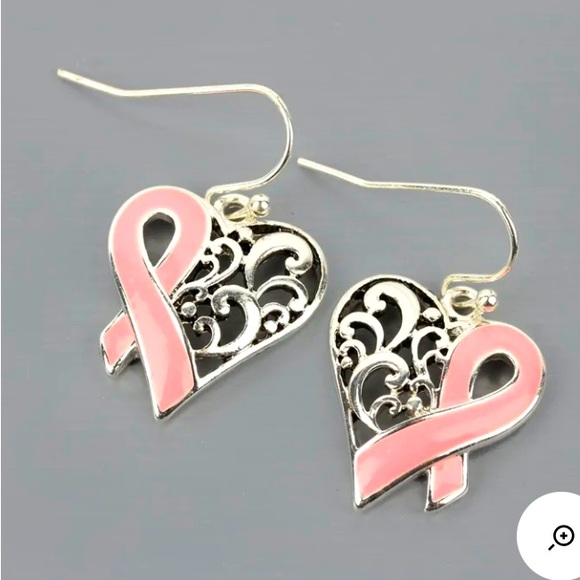 lady Lulu's Breast Cancer Pink Ribbon Heart Fish Hook Earrings 🐼🐼🐼 - Picture 1 of 5
